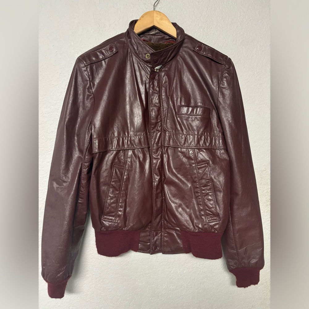 Vintage Gino Leather Red Leather‎ Bomber Jacket Size 42